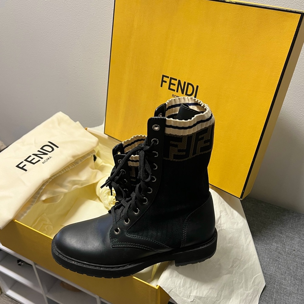 rockoko knit leather combat boots